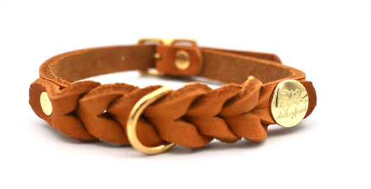 no. 4 Lederhalsband geflochten Cognac