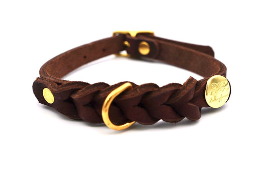 no. 2 Lederhalsband geflochten Dunkelbraun