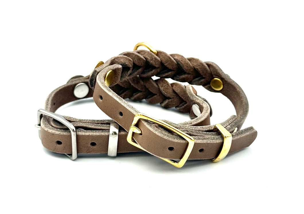 Lederhalsband The Braided One Taupe